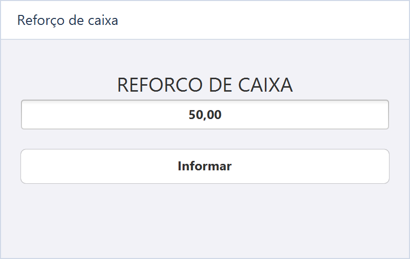 Reprodução ilustrativa de Reforço de caixa, sem dados de uma operação real.
