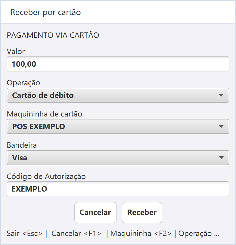 Reprodução ilustrativa de Receber por cartão, sem dados de uma operação real.