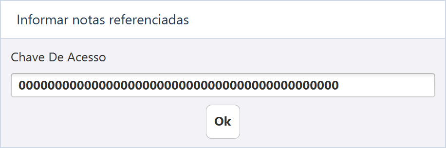 Informar nota fiscal referenciada — A imagem utiliza 44 zeros como marcador visual, sem representar uma chave válida.