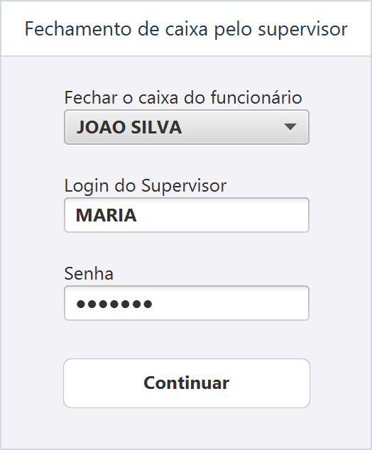 Reprodução ilustrativa de Fechamento de caixa pelo supervisor, sem dados de uma operação real.